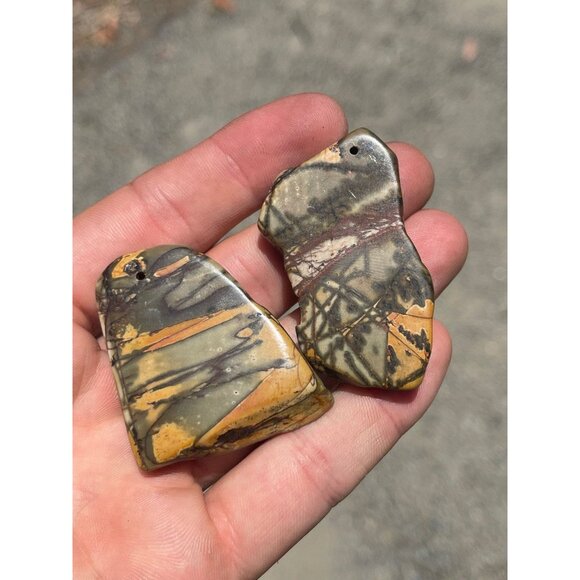 10 Pieces - Large natural Jasper Drilled Stones for Pendant - Picture 3 of 9